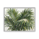 Tropical palm leaf painting in a white gallery frame, airy botanical canvas wall art for bedroom or living room, soft green fronds on white background, Arts Fiesta