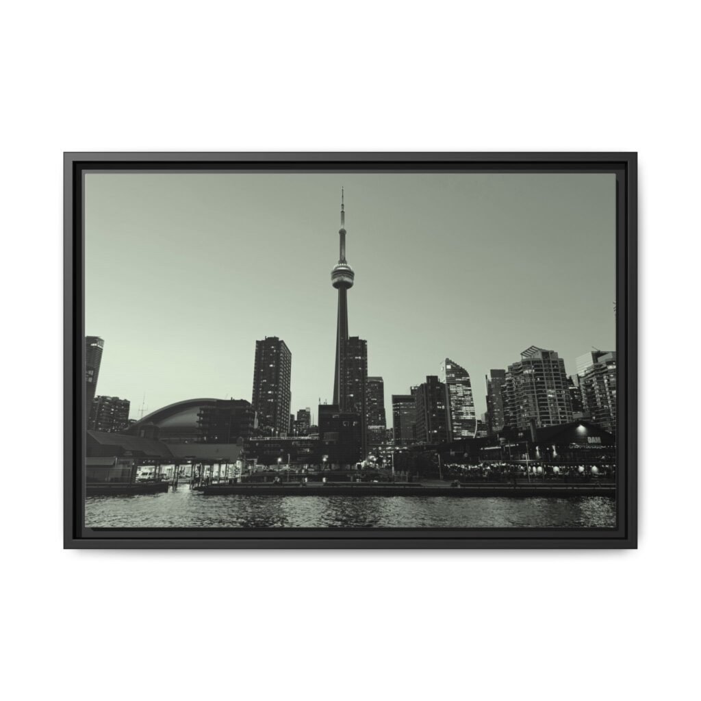 Toronto Skyline in Black & White Black Frame