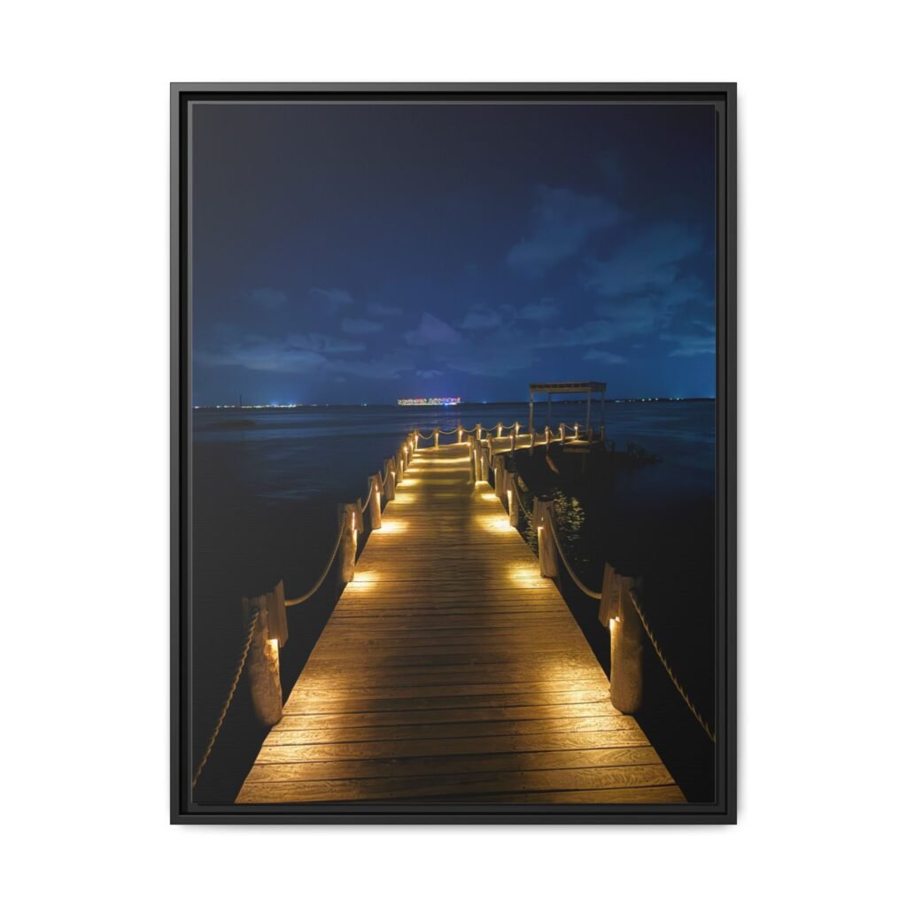 Twilight Pier over the Caribbean Black Frame