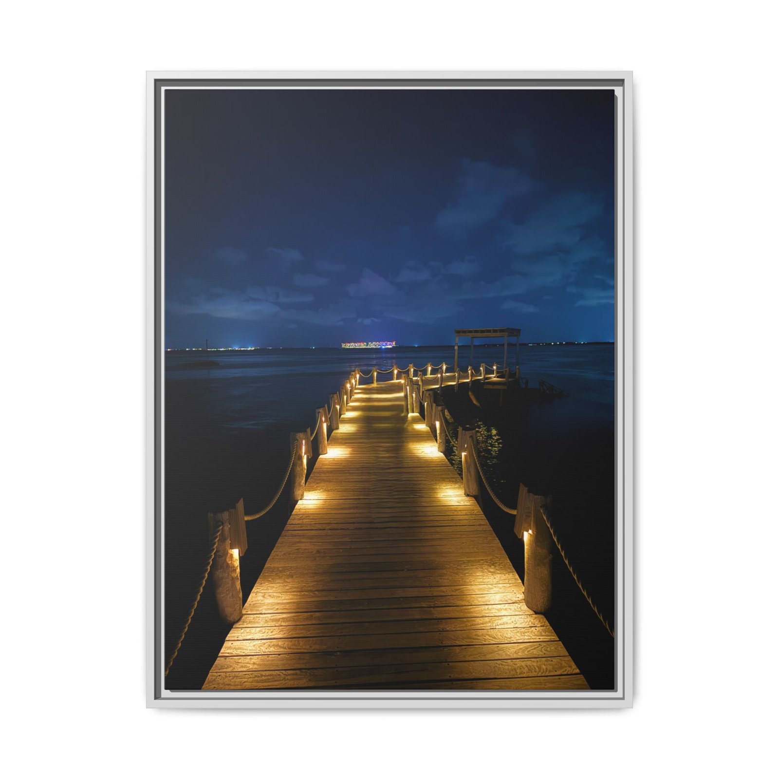 Twilight Pier over the Caribbean White Frame