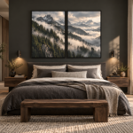 Moody Alpine Mist Diptych | Fine-Art Mountain Landscape Canvas Set